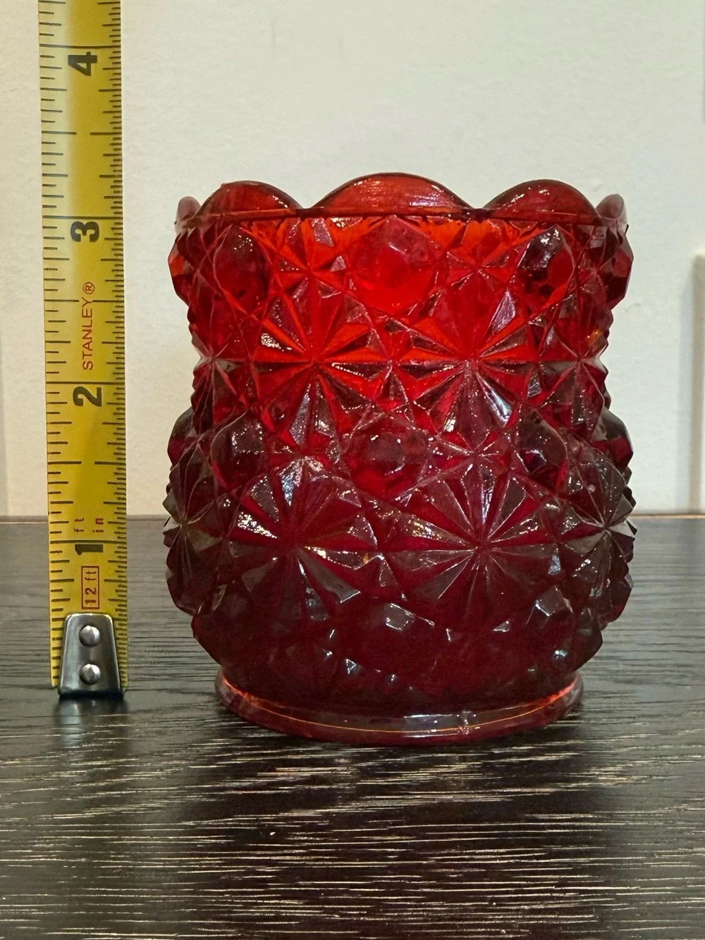 Vintage Ruby Red Votive Candle Holder Daisy and Button Glows